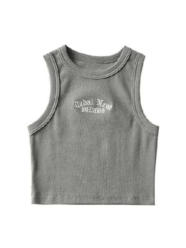 Letter Embroidery Ribbed Cropped Tank Top - Image 7