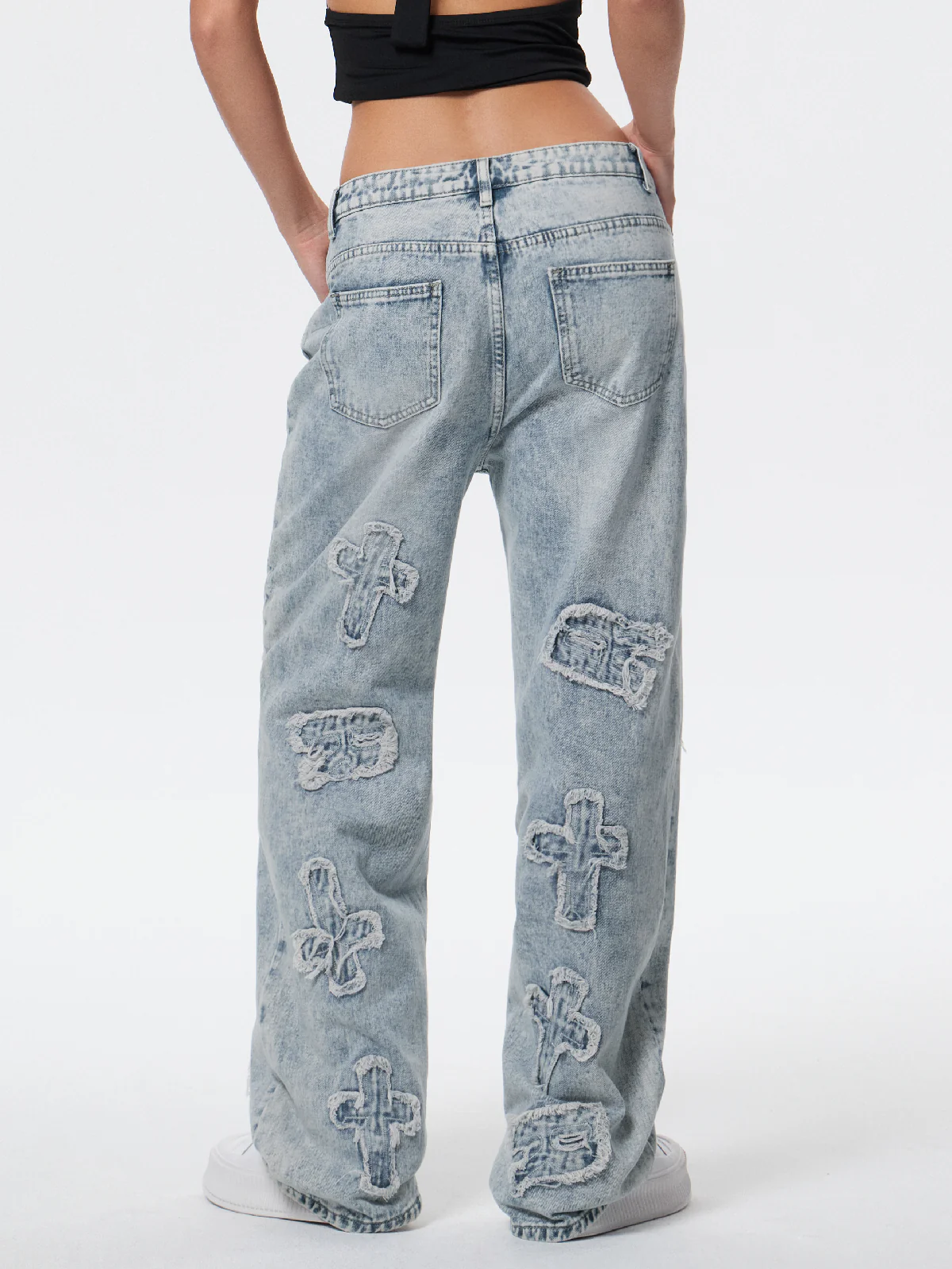Letter Patch Faded Boyfriend Jeans - Image 2