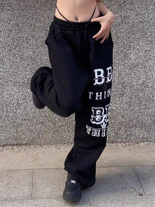 Letter Print Bound Feet Loose Sweatpants - Image 2