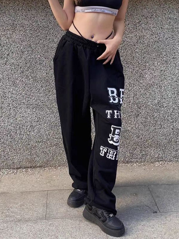 Letter Print Bound Feet Loose Sweatpants - Image 3