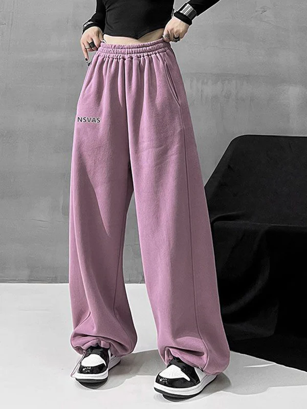 Letter Print Stretchy Waist Loose Sweatpants - Image 6