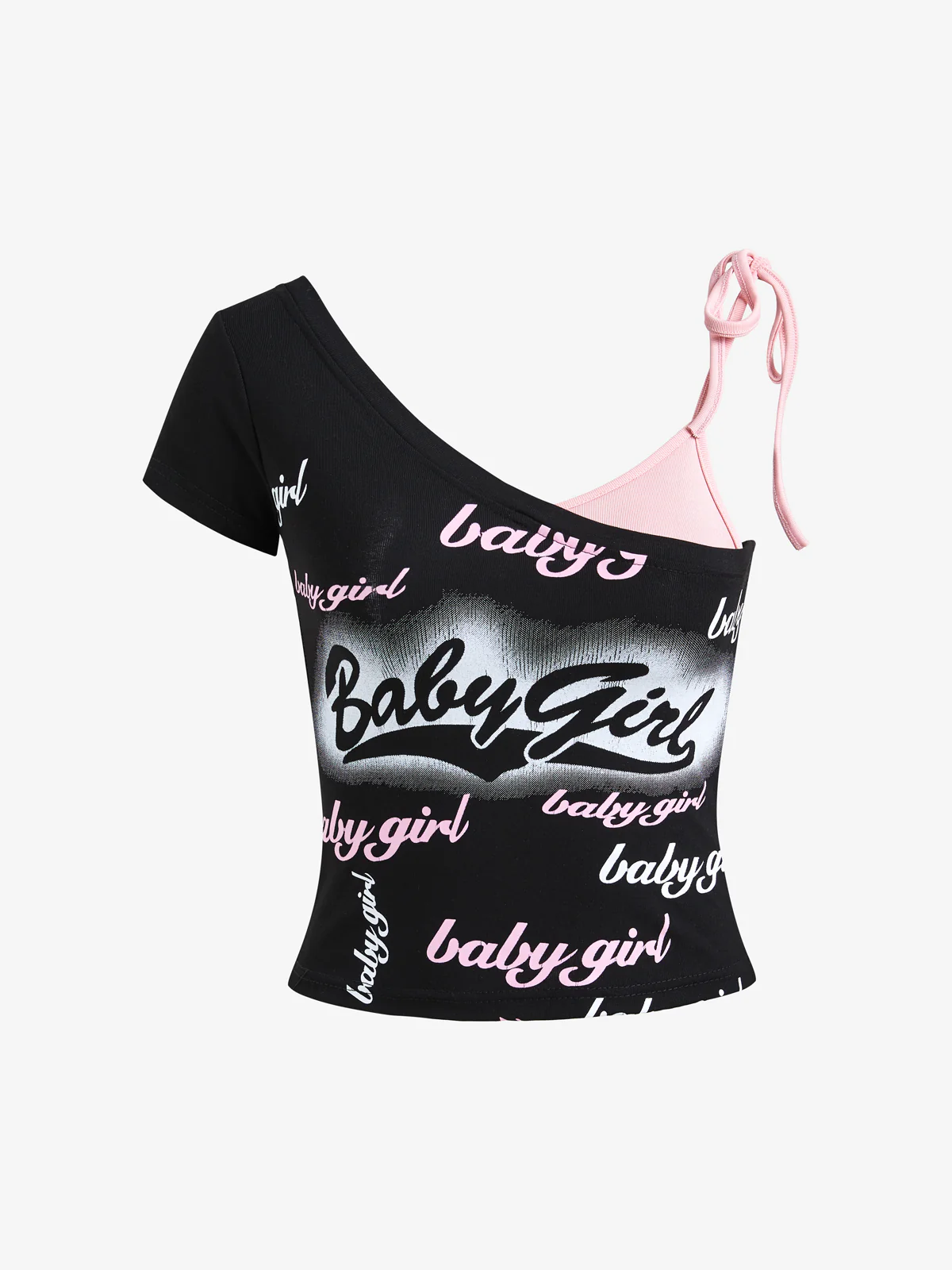 Letter Printed Stitching Off-shoulder Short Tee