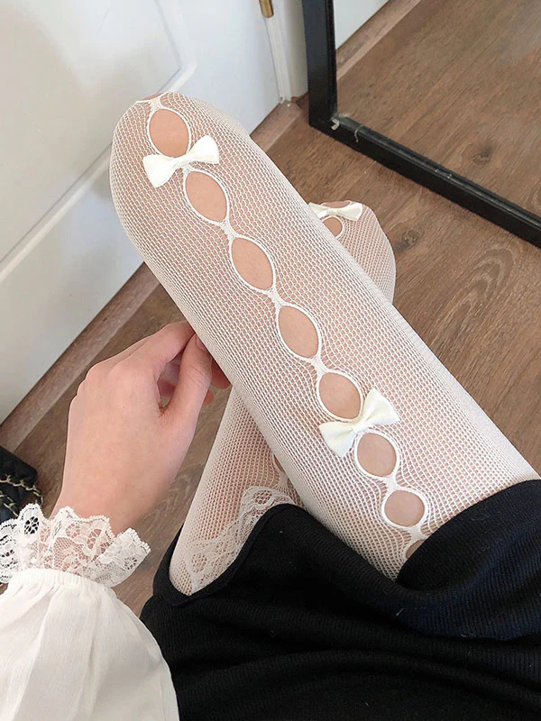 Lolita Bow Cutout Mesh Tights - Image 7