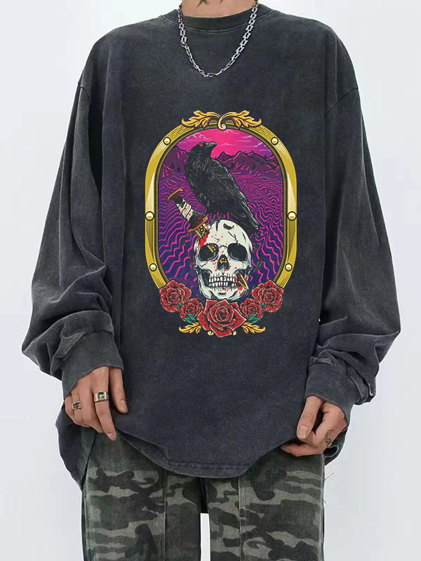 Man's Skull Series Print Long Sleeve Tee - Image 2