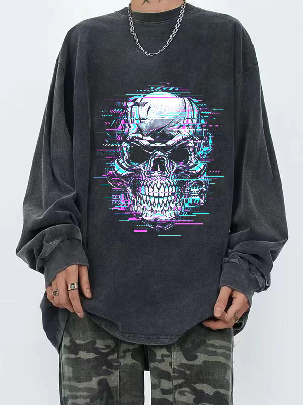 Man's Skull Series Print Long Sleeve Tee - Image 4