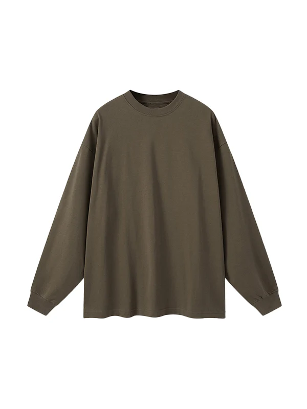 Men' Solid Color Drop Shoulder Long Sleeve Tee - Image 3