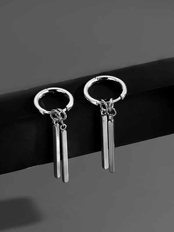 Men's 1pc Geometric Pendant Hoop Earring - Image 3