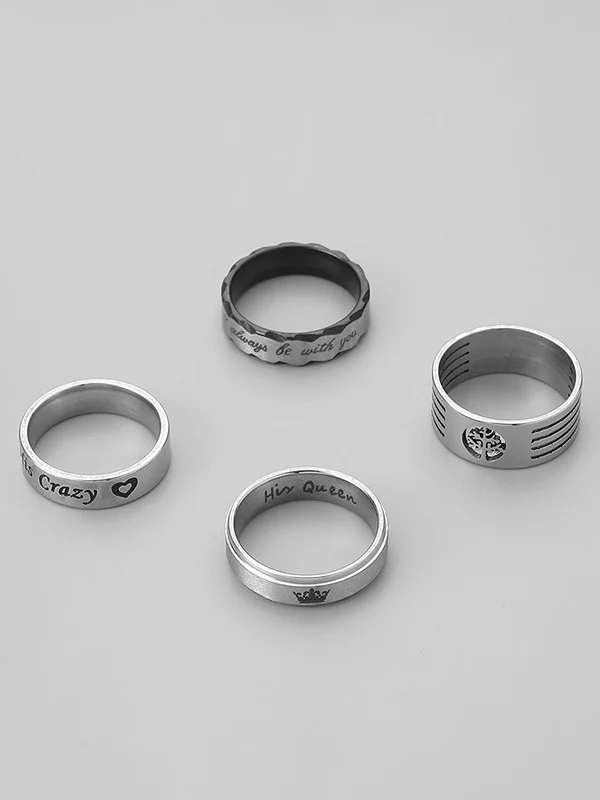 Men's 4pcs Carved Letter Pattern Ring Set - Image 3