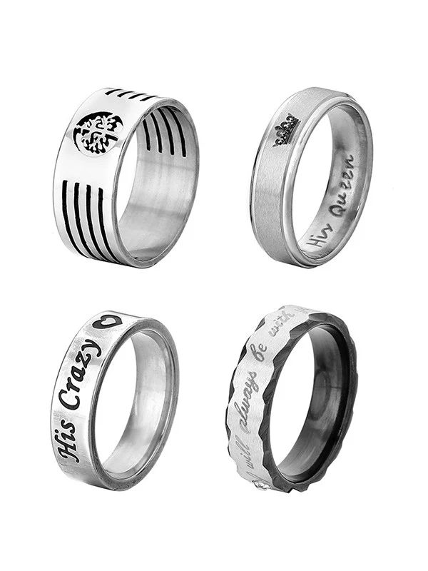 Men's 4pcs Carved Letter Pattern Ring Set - Image 4