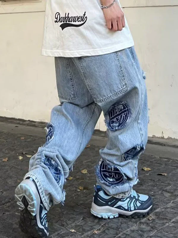 Men's Applique Print Loose Jeans - Image 2