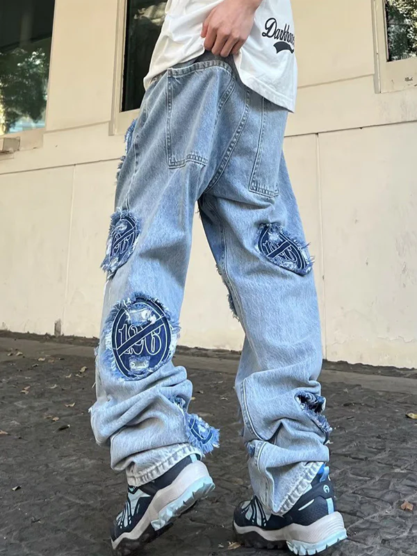 Men's Applique Print Loose Jeans - Image 3