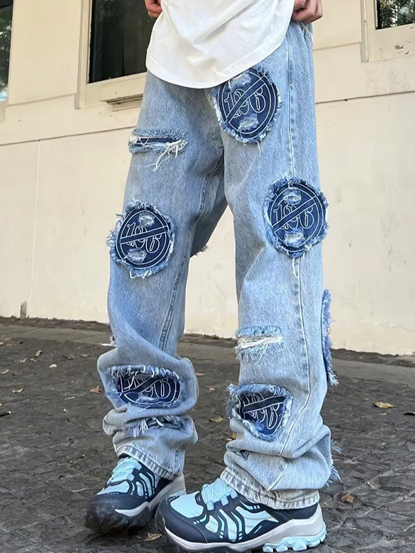 Men's Applique Print Loose Jeans - Image 4