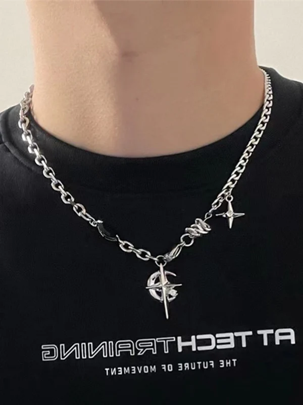 Men's Black Gem Star Pendant Necklace - Image 4