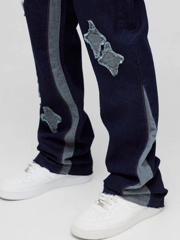 Men's Colour Block Print Loose Jeans - Image 2