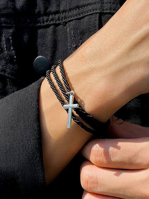 Men's Cross Pendant Layered Rope Bracelet - Image 3