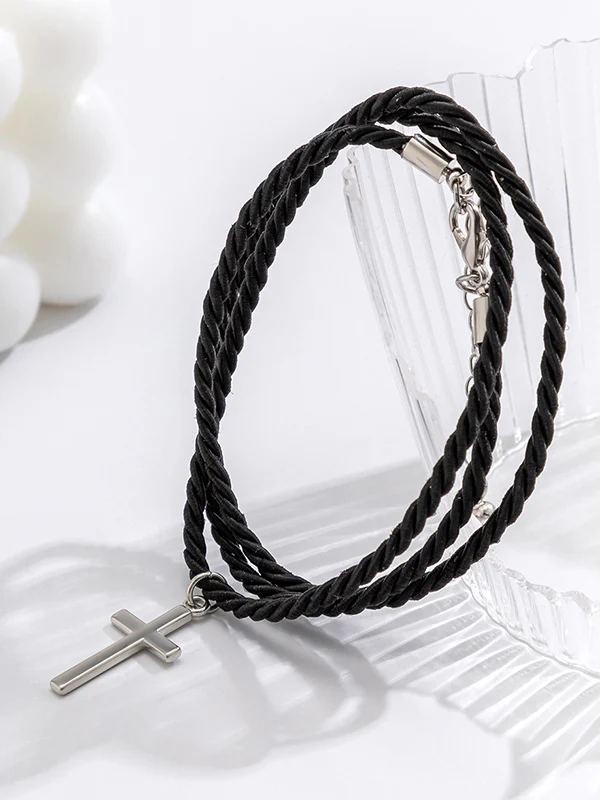 Men's Cross Pendant Layered Rope Bracelet - Image 5