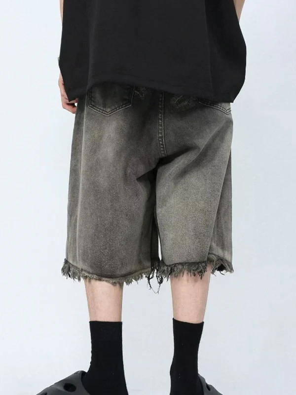 Men's Distressed Ombre Ripped Raw Trim Shorts - Image 7