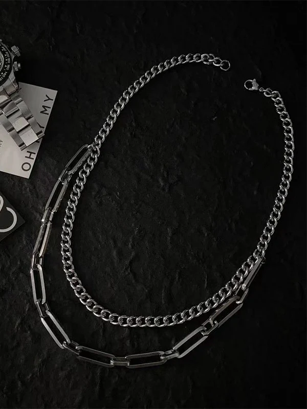 Men's Double Layered Link Chain Necklace - Image 3