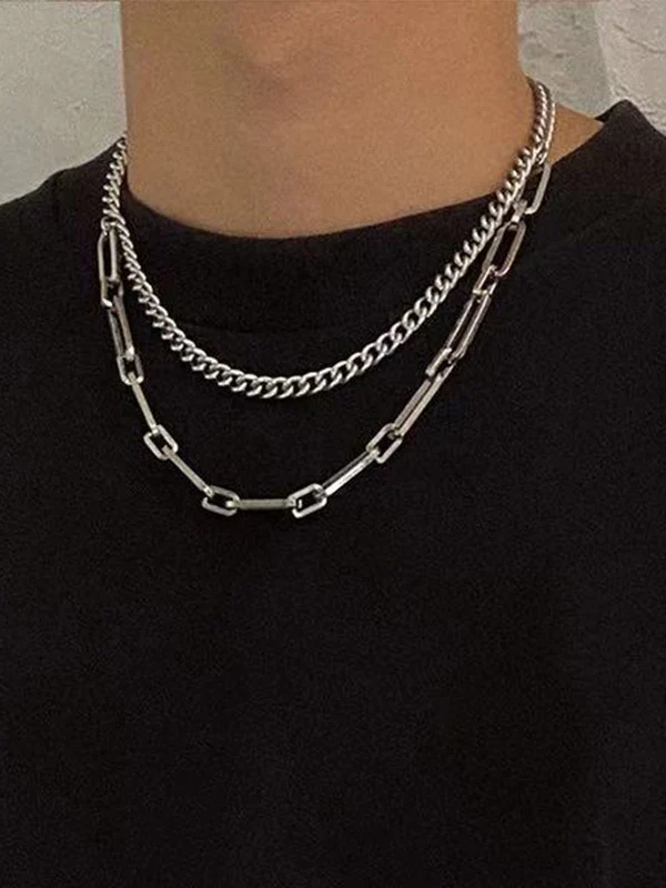 Men's Double Layered Link Chain Necklace - Image 4