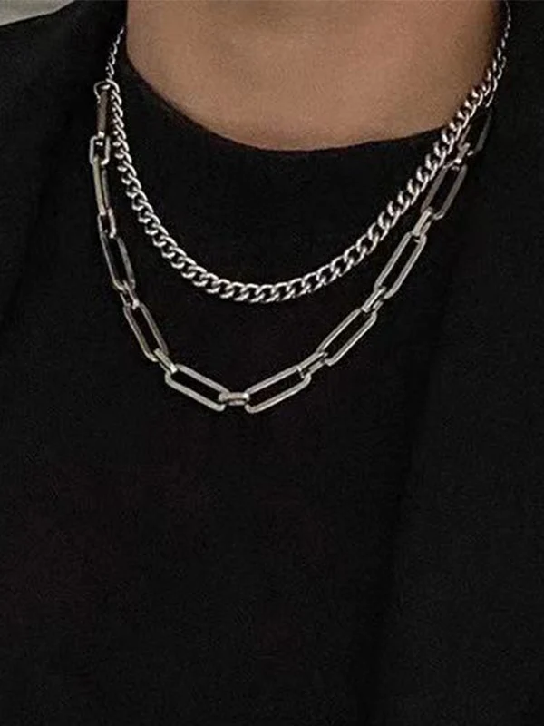 Men's Double Layered Link Chain Necklace - Image 5