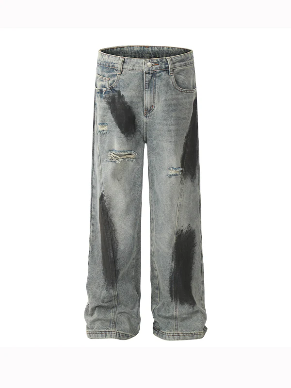 Men's Graffiti Ripped Loose Jeans - Image 7