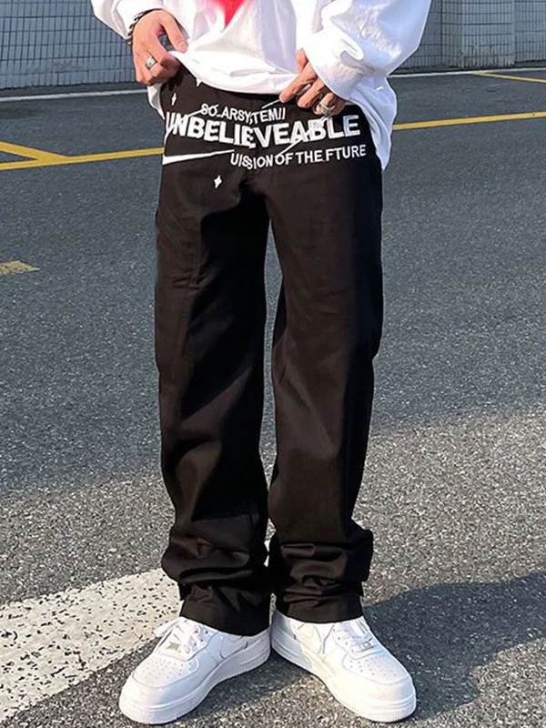 Men's High Street Letter Print Loose Jeans - Image 3