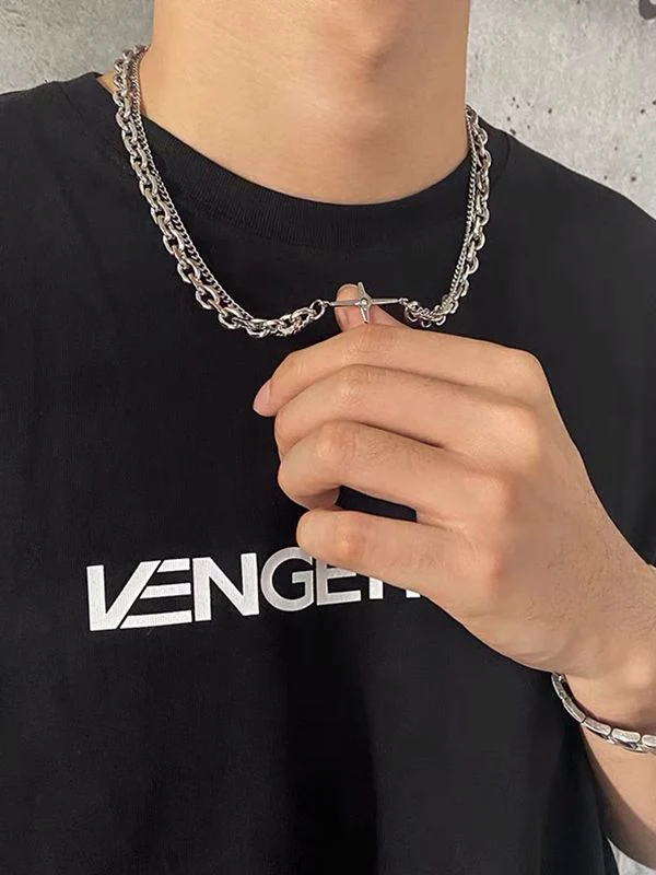 Men's Layered Geometric Link Chain Necklace - Image 10
