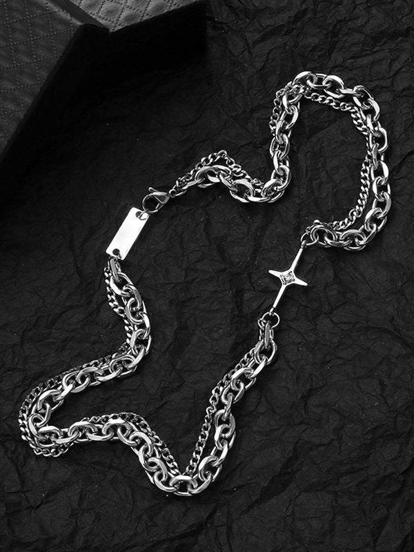 Men's Layered Geometric Link Chain Necklace - Image 3