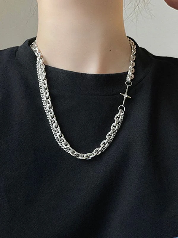 Men's Layered Geometric Link Chain Necklace - Image 4
