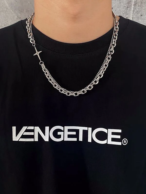 Men's Layered Geometric Link Chain Necklace - Image 5