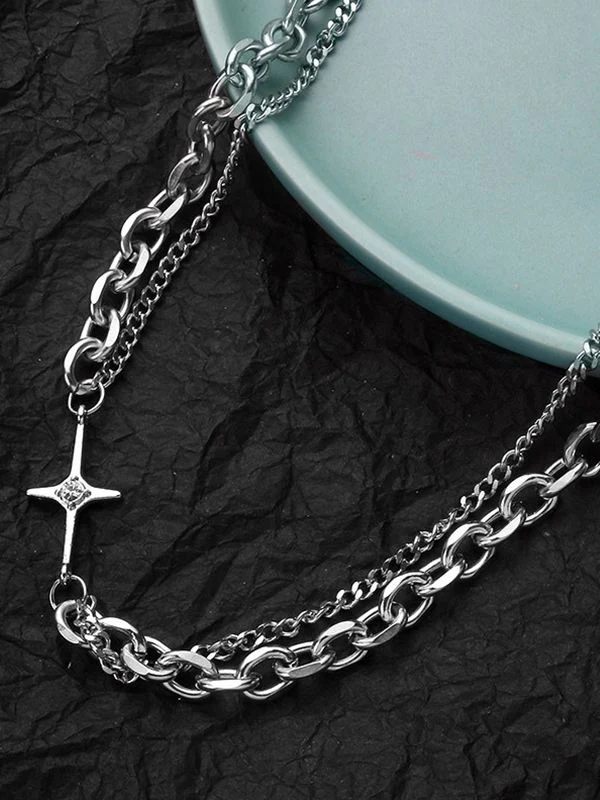 Men's Layered Geometric Link Chain Necklace - Image 6