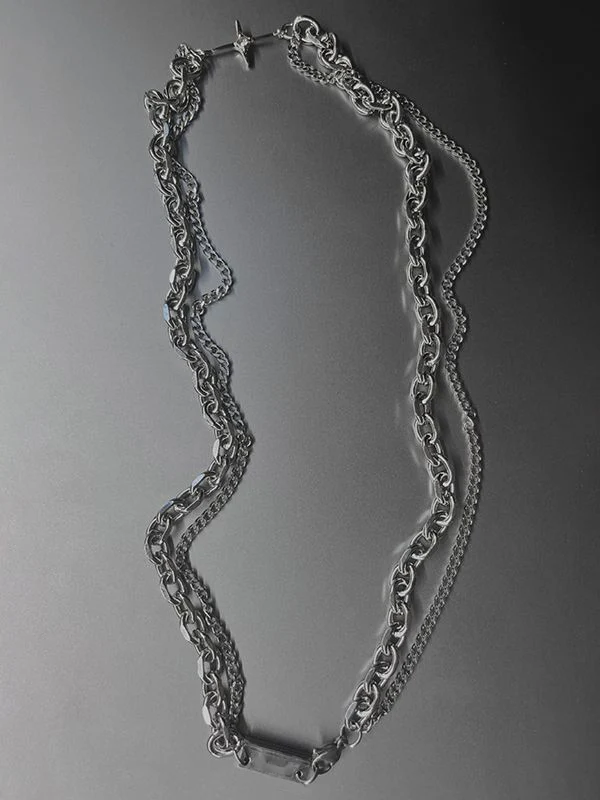 Men's Layered Geometric Link Chain Necklace - Image 7