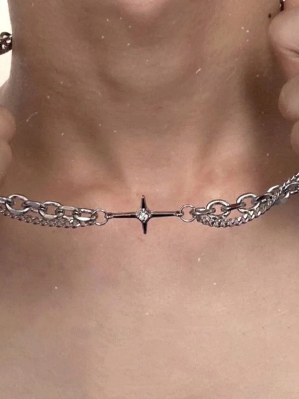 Men's Layered Geometric Link Chain Necklace - Image 8
