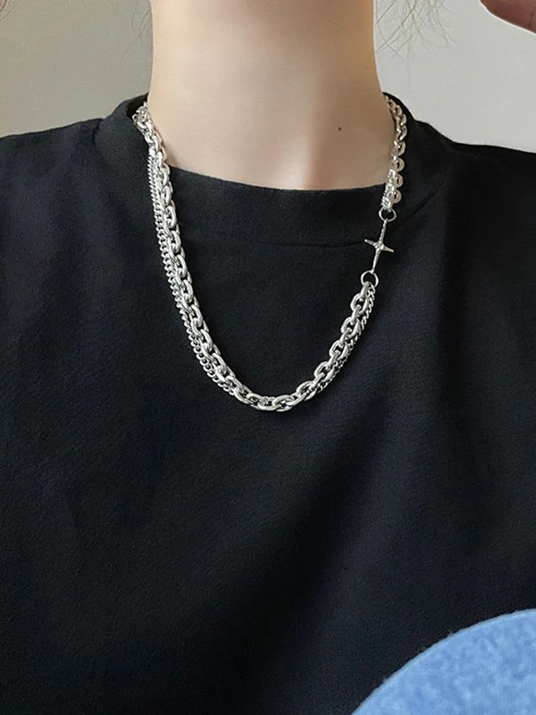 Men's Layered Geometric Link Chain Necklace - Image 9