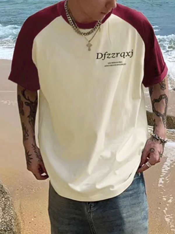 Men's Letter Print Raglan Half Sleeve Short Sleeve Tee - Image 2