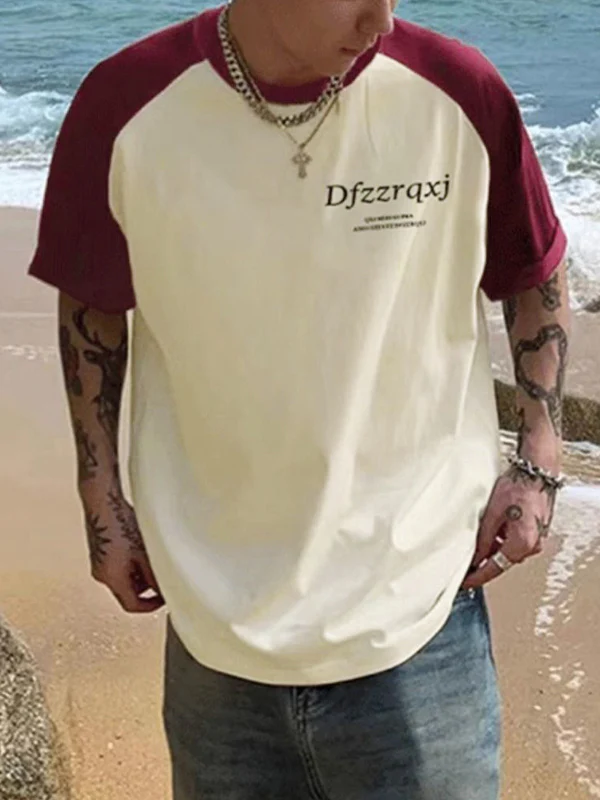 Men's Letter Print Raglan Half Sleeve Short Sleeve Tee - Image 3