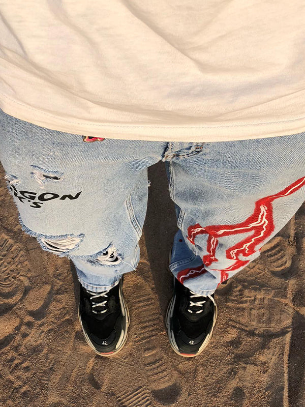 Men's Lightning Print Loose Jeans - Image 3