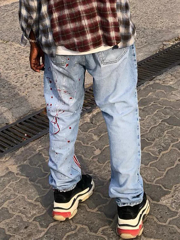 Men's Lightning Print Loose Jeans - Image 4