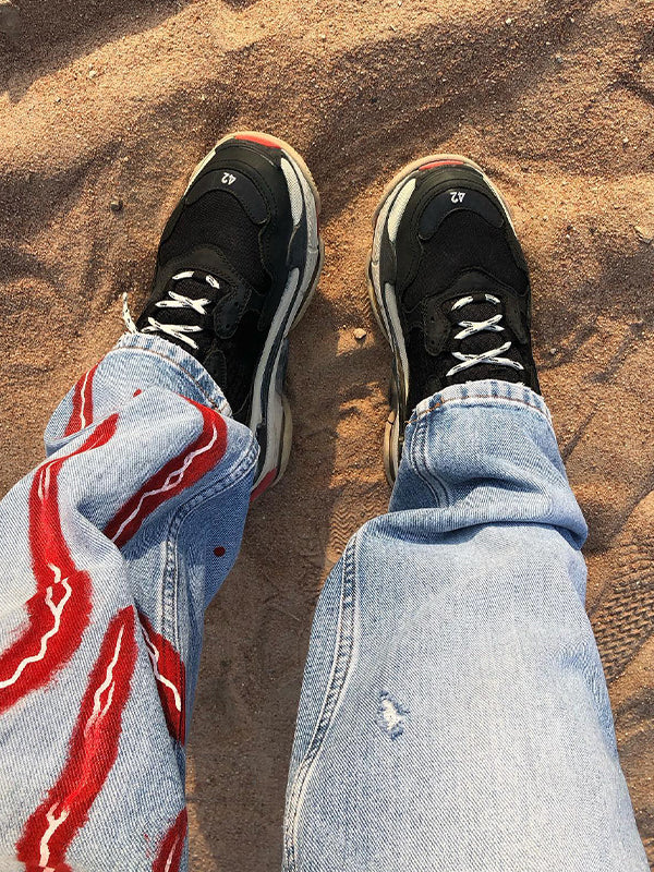 Men's Lightning Print Loose Jeans - Image 5