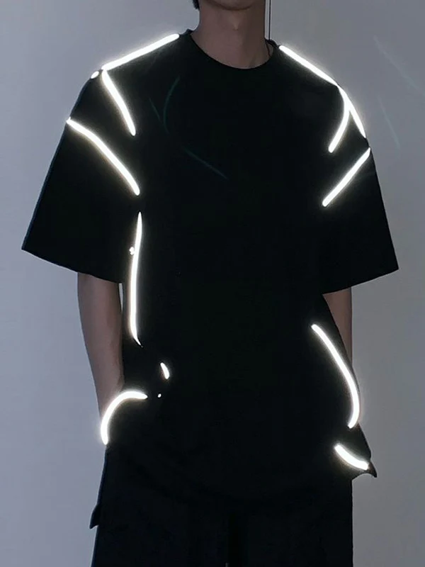 Men's Reflective Line Splice Half Sleeve Short Sleeve Tee - Image 5