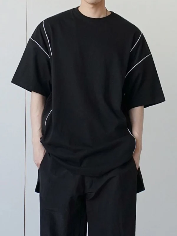 Men's Reflective Line Splice Half Sleeve Short Sleeve Tee - Image 6