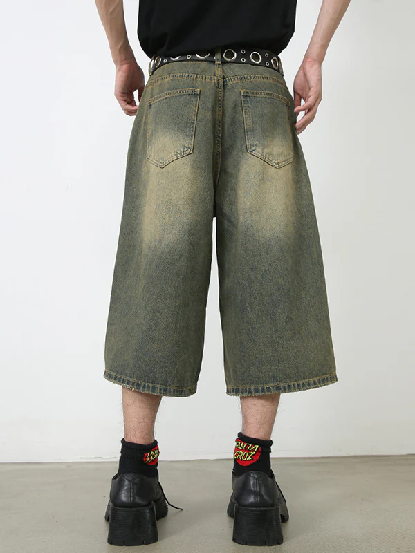 Men'S Retro Washed Wide Leg Straight Denim Shorts - Image 10