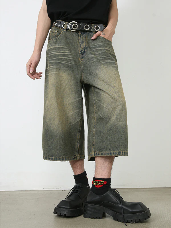 Men'S Retro Washed Wide Leg Straight Denim Shorts - Image 11