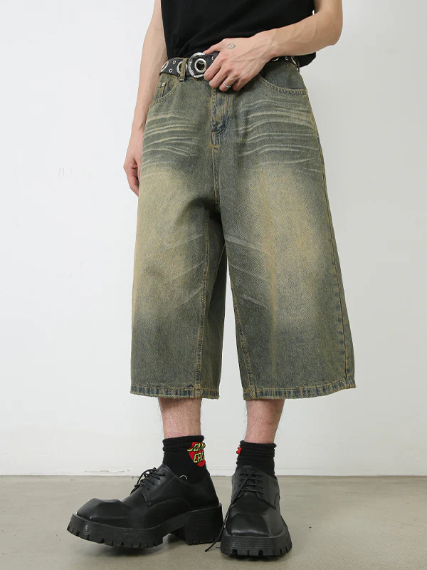 Men'S Retro Washed Wide Leg Straight Denim Shorts - Image 12