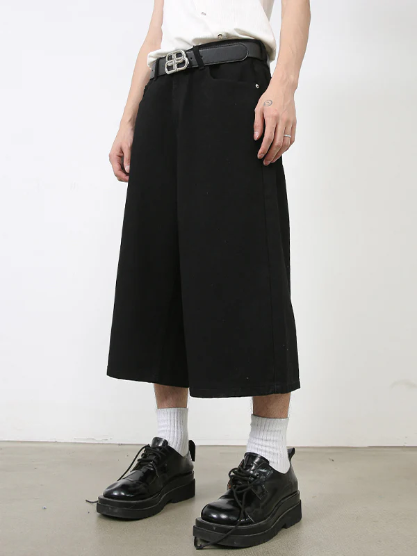 Men'S Retro Washed Wide Leg Straight Denim Shorts - Image 2