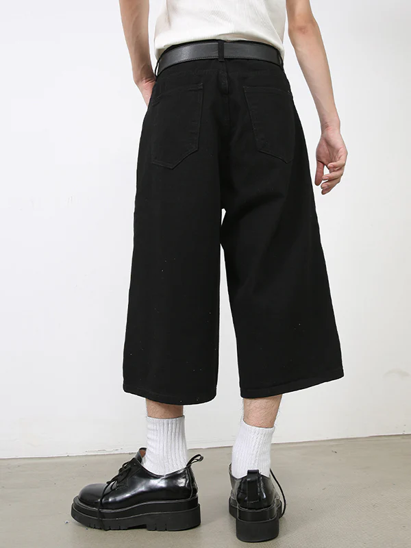 Men'S Retro Washed Wide Leg Straight Denim Shorts - Image 3