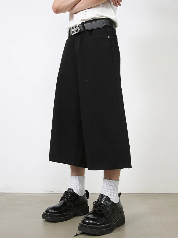 Men'S Retro Washed Wide Leg Straight Denim Shorts - Image 4