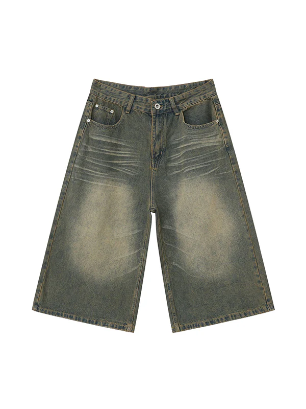 Men'S Retro Washed Wide Leg Straight Denim Shorts - Image 5