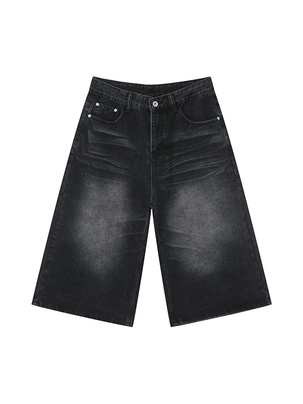 Men'S Retro Washed Wide Leg Straight Denim Shorts - Image 7