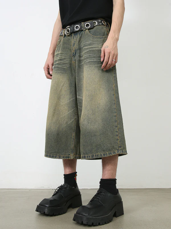 Men'S Retro Washed Wide Leg Straight Denim Shorts - Image 9